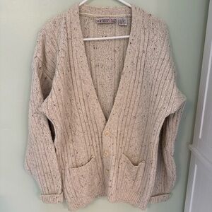 Men’s Large Vintage Northern Isles Oatmeal Nep Knit Grandpa Cardigan Wool Blend